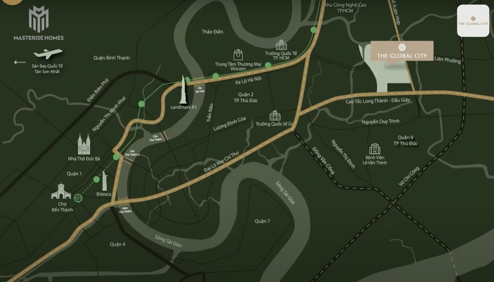 Kết nối từ vị trí The Global City đến các địa điểm TP.HCM