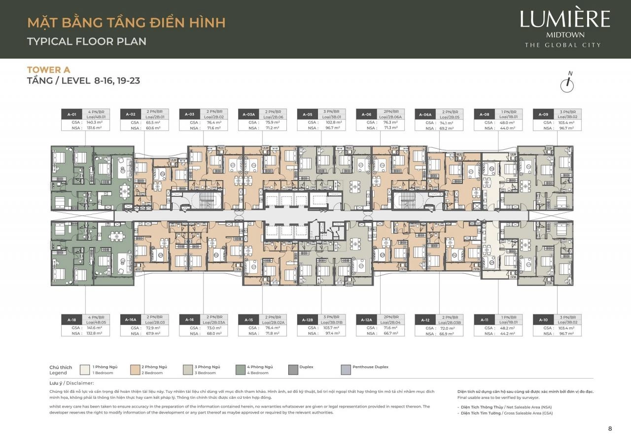 Mặt bằng căn hộ Lumiere Midtown tầng 8-16; 19-23