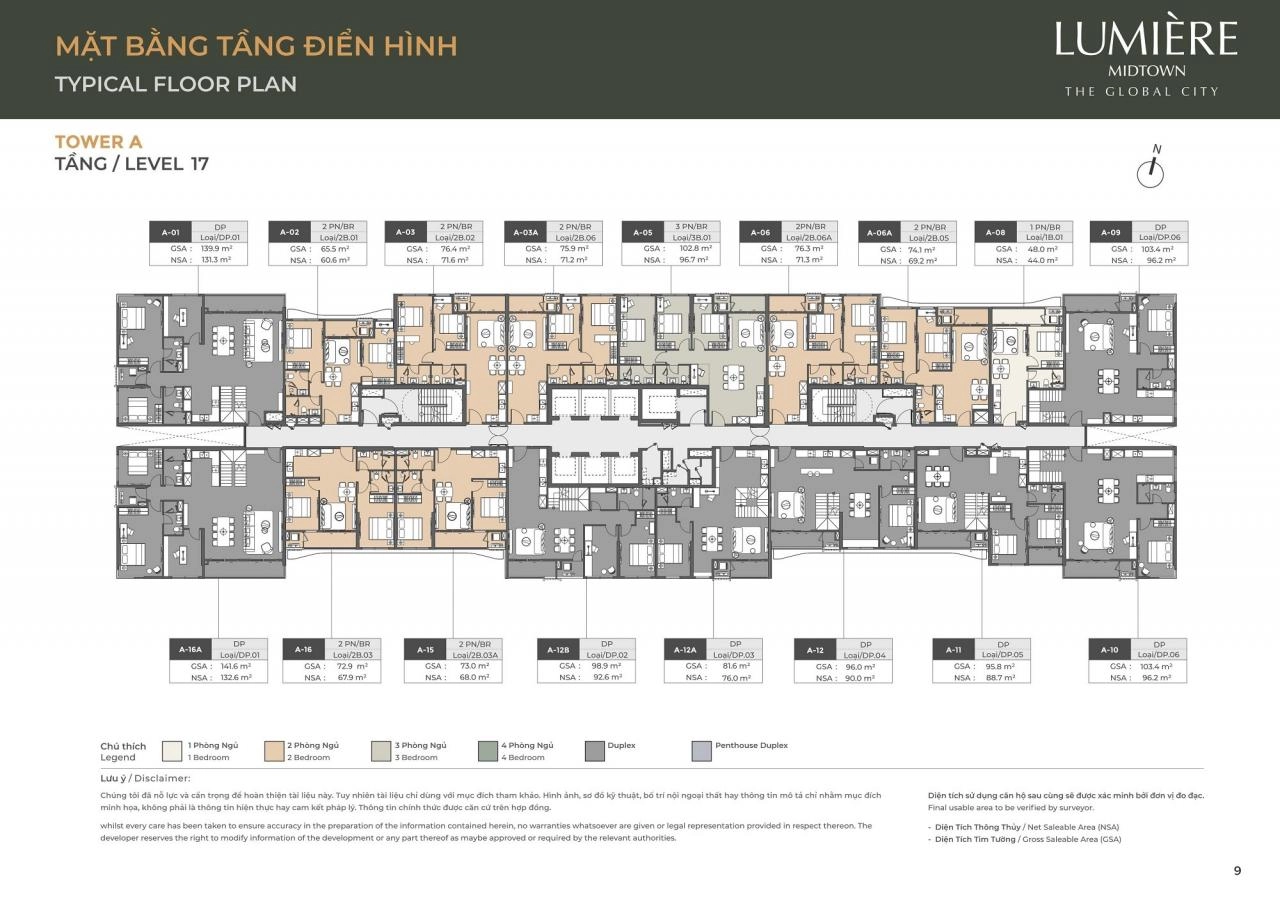 Mặt bằng căn hộ Lumiere Midtown tầng 17