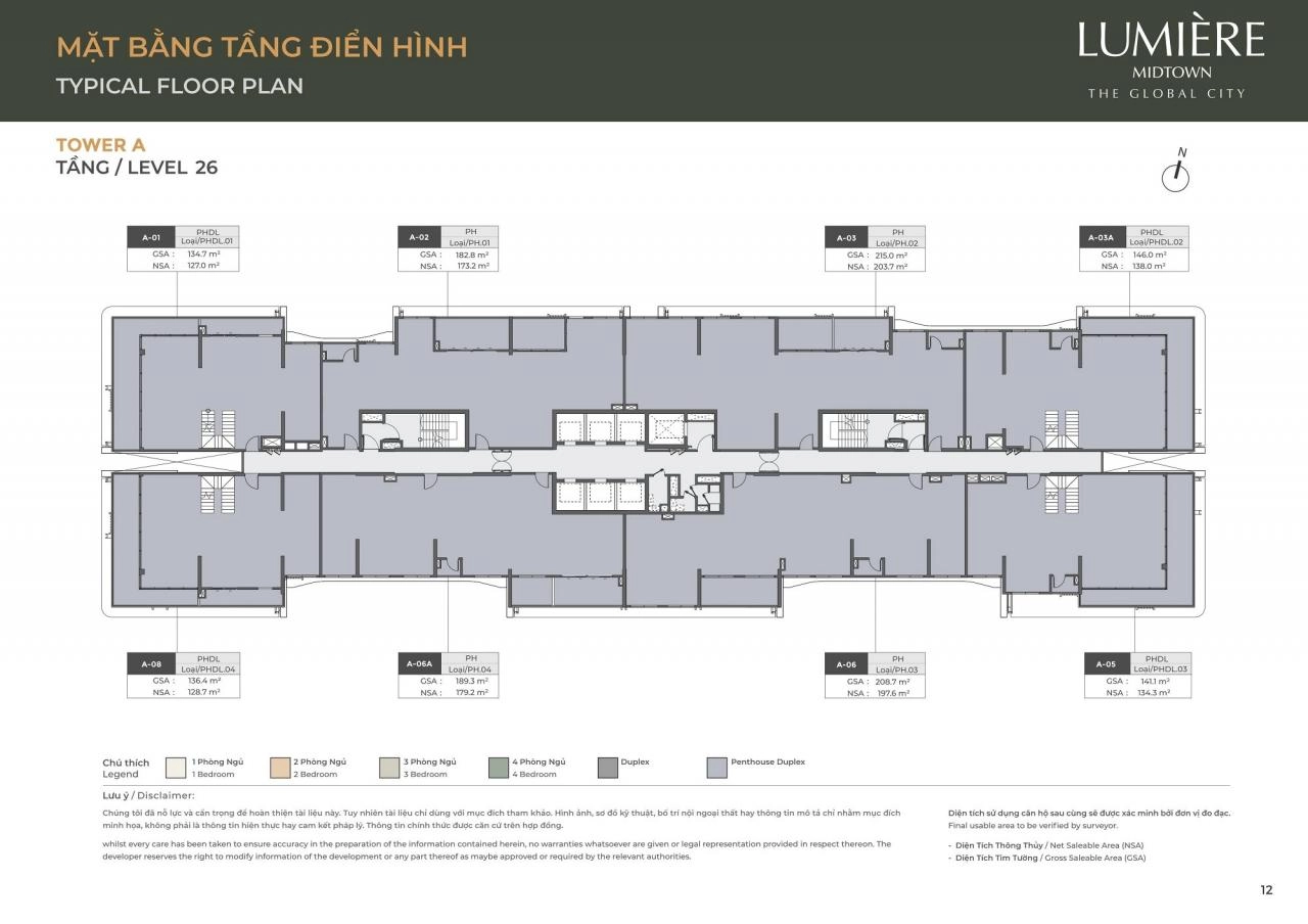 Mặt bằng căn hộ Penthouse, Penhouse Duplex Lumiere Midtown tầng 26