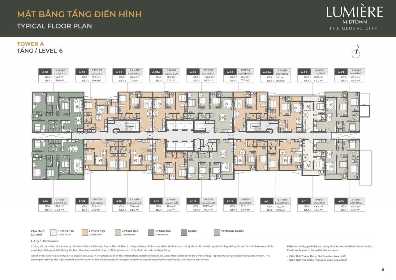 Mặt bằng căn hộ Lumiere Midtown tầng 6