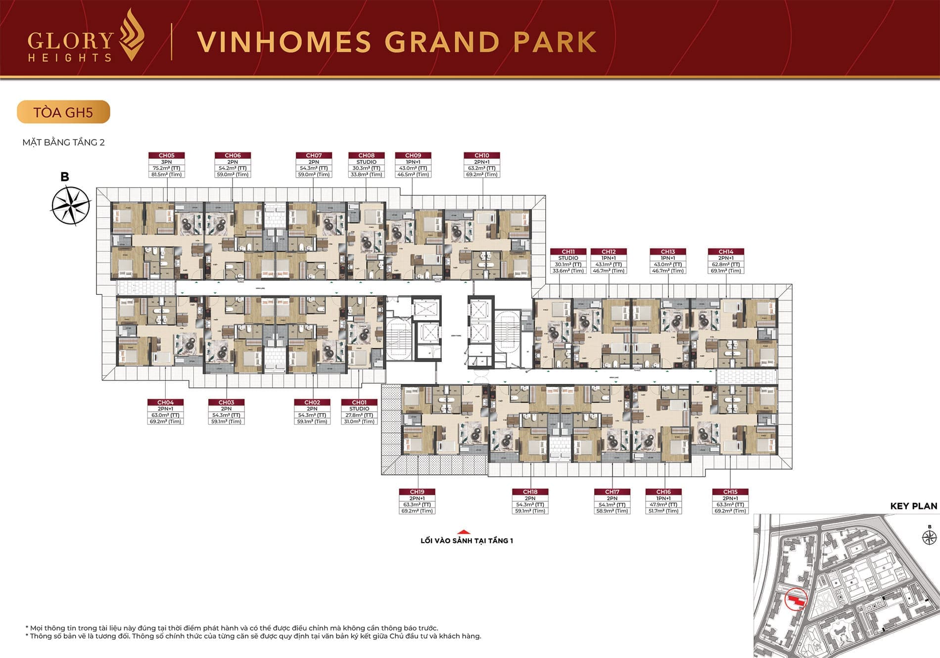 Mặt bằng Tầng 2 Tòa căn hộ GH5 phân khu Glory Heights Vinhomes Grand Park.