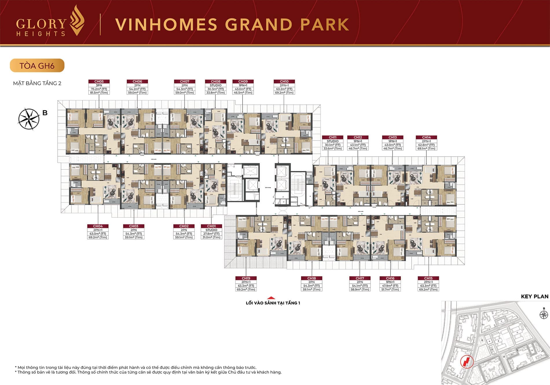 Mặt bằng Tầng 2 Tòa căn hộ GH6 phân khu Glory Heights Vinhomes Grand Park.