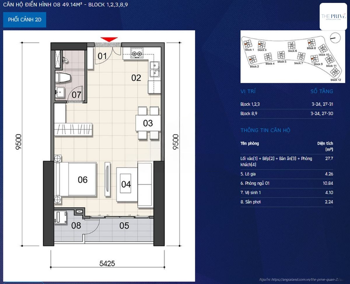 Thiết kế căn hộ 1PN The Privé