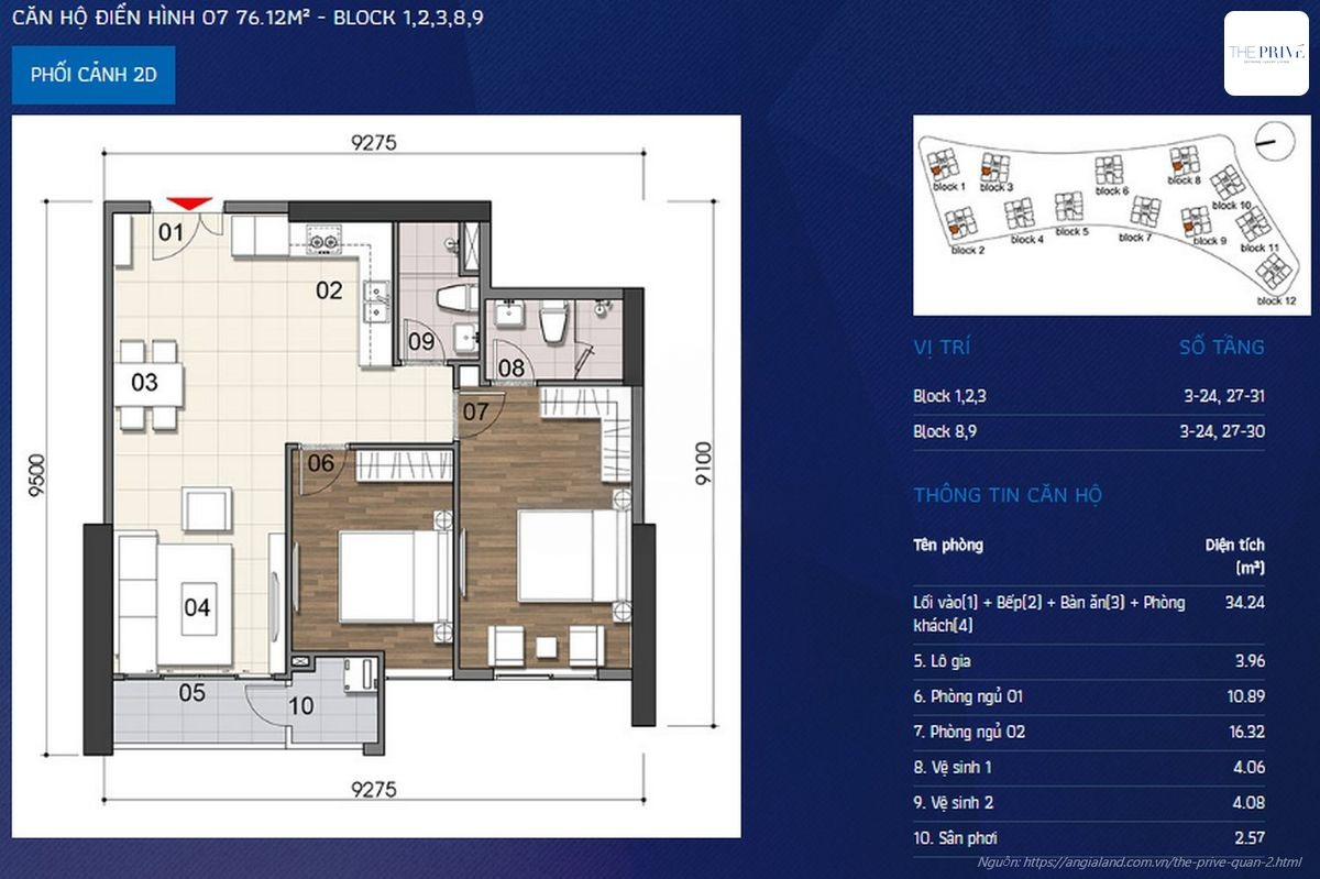 Thiết kế căn hộ 2PN The Privé