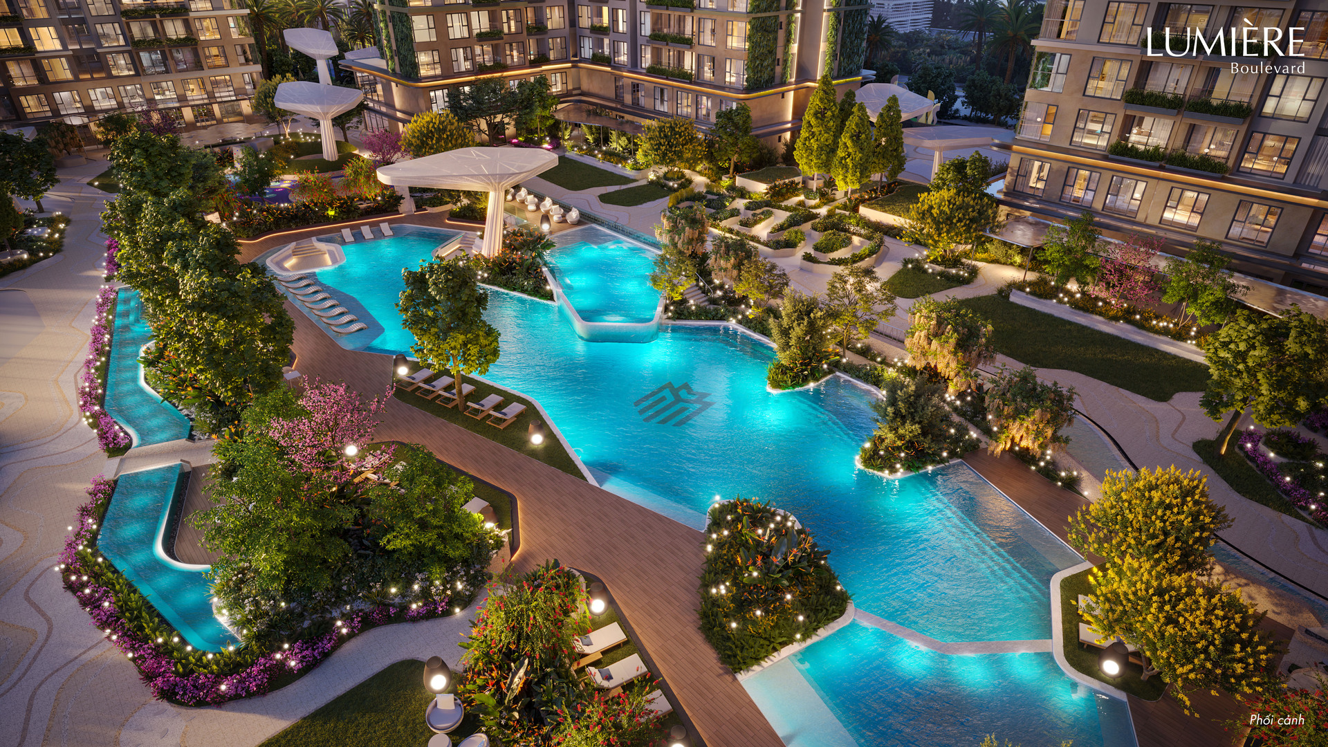 Hồ bơi phi thuyền 2 tầng dài 65m
