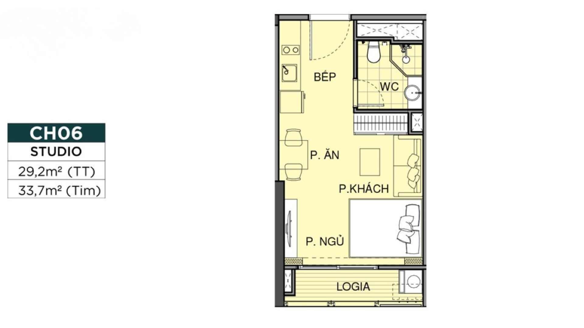 Layout thiết kế căn hộ studio the beverly