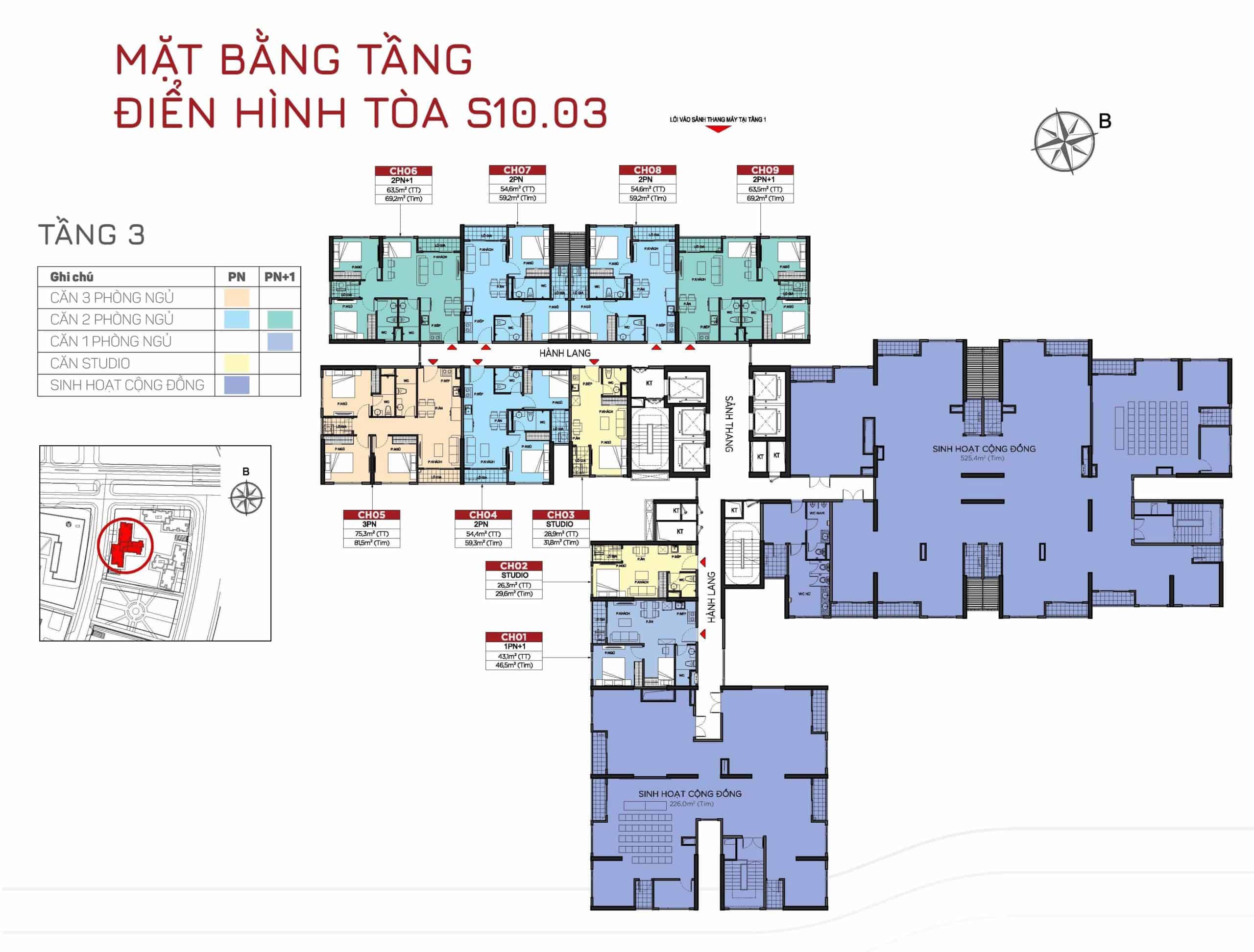 Mặt bằng tòa S10.03 Phân Khu The Origami tầng 3