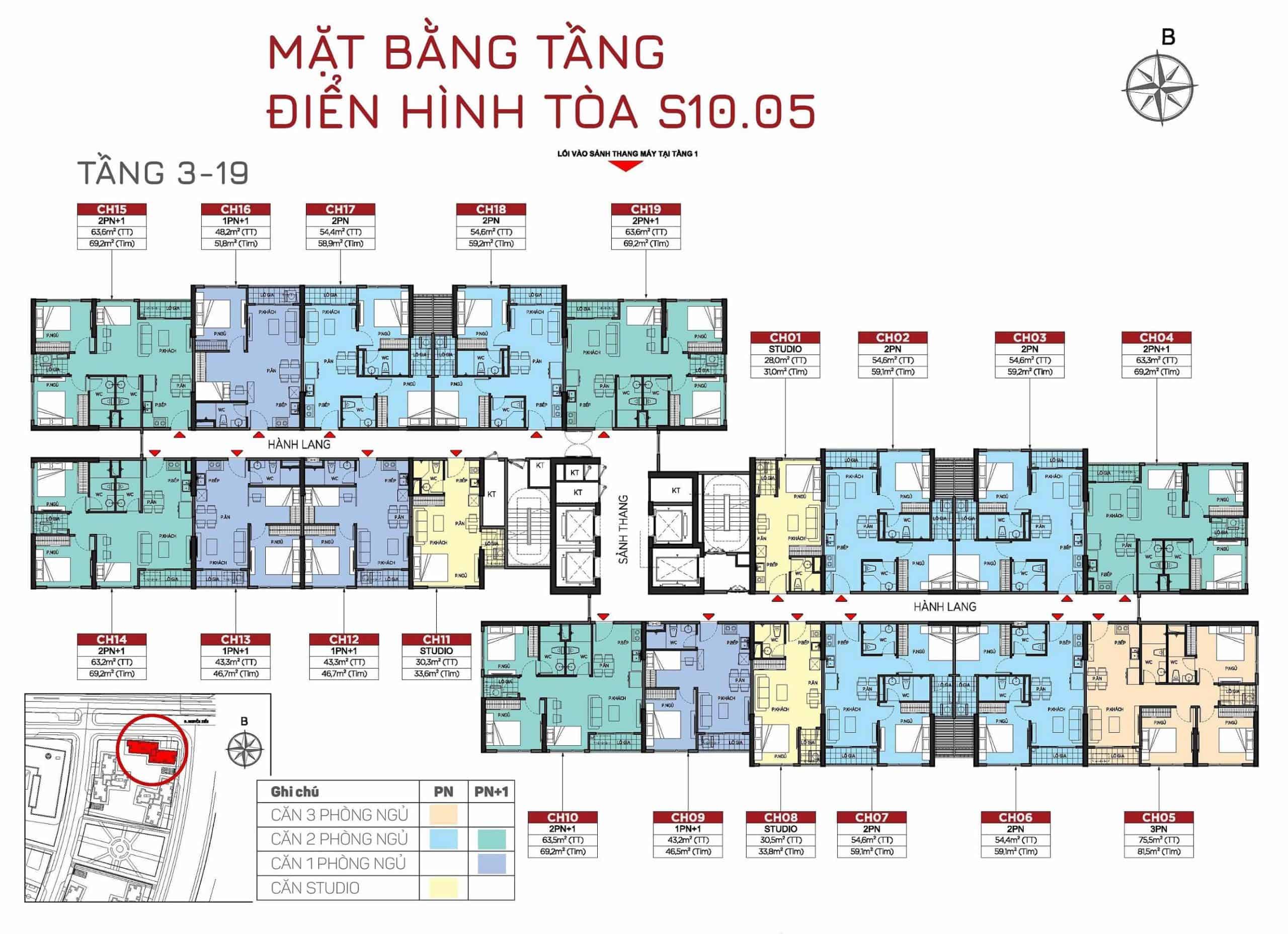 Mặt bằng tòa S10.05 Phân Khu The Origami tầng 3
