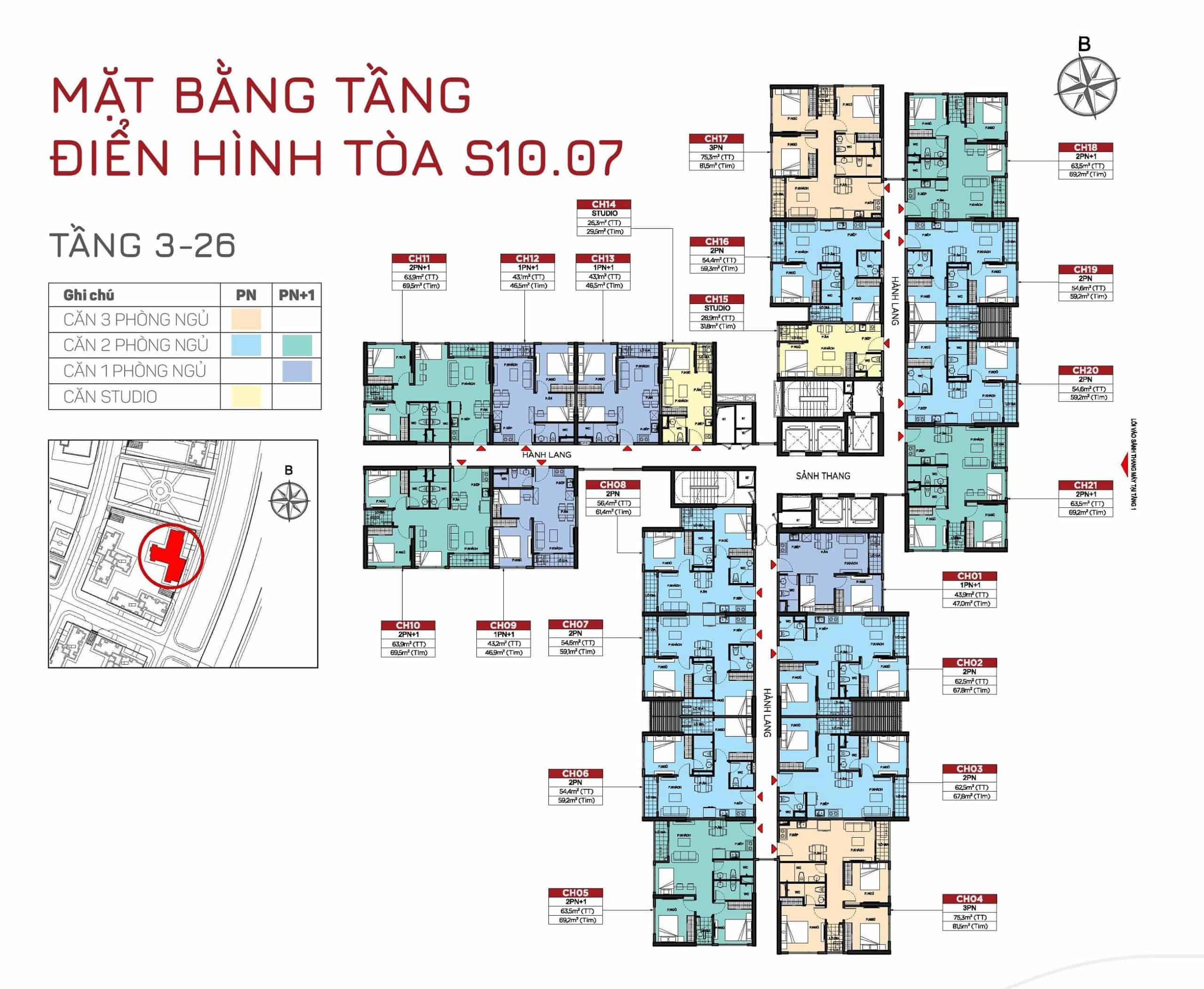 Mặt bằng tòa S10.07 Phân Khu The Origami tầng 3-26