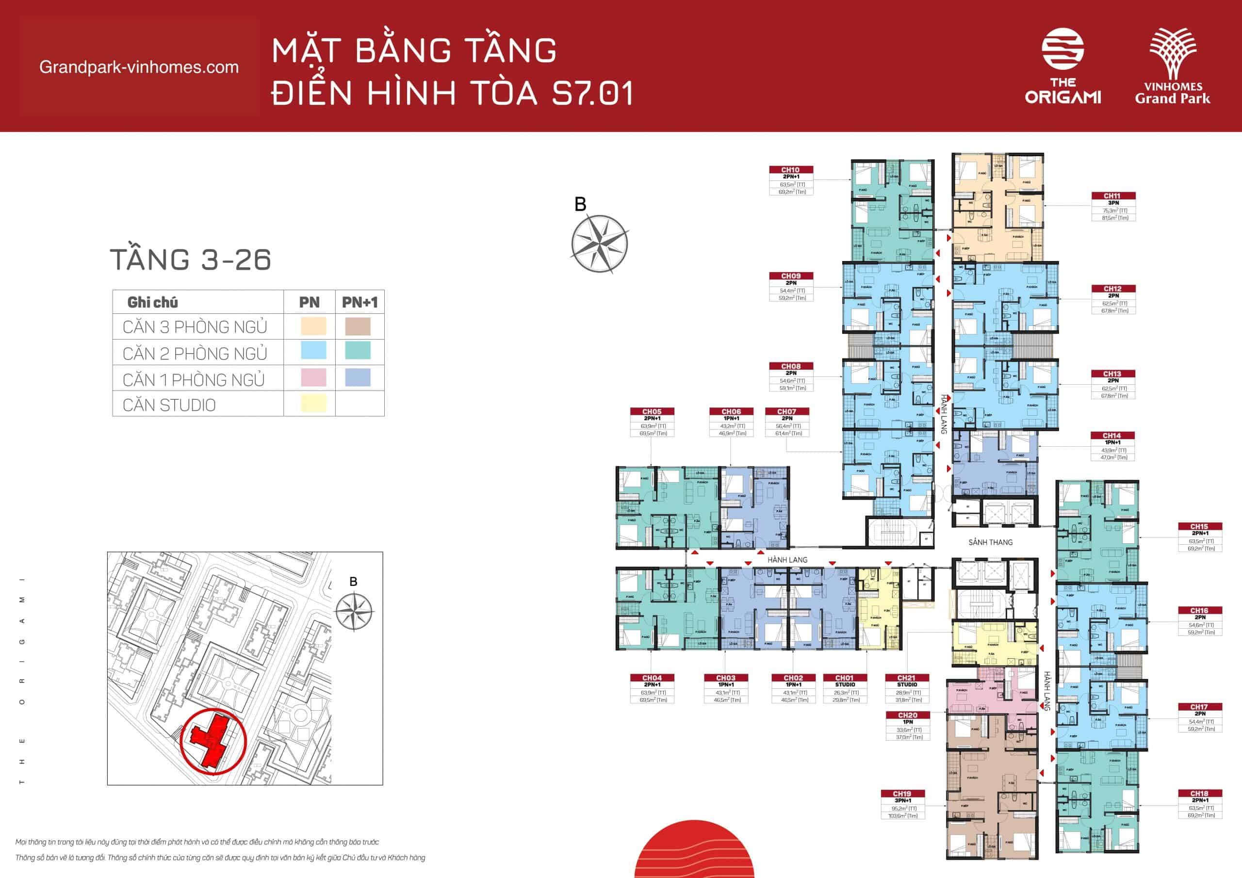 Mặt bằng tòa S7.01 Phân Khu The Origami