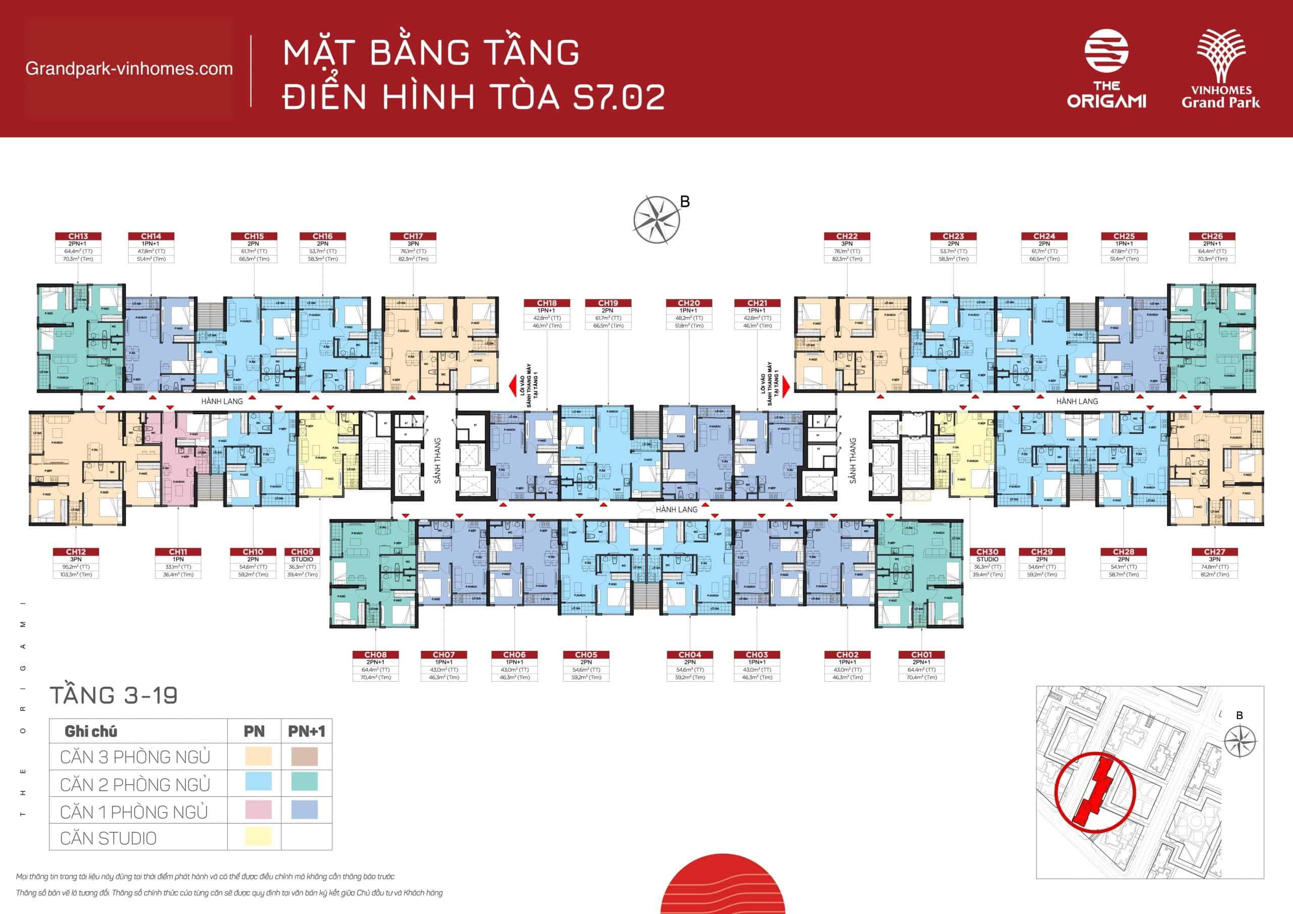Mặt bằng tòa S7.02 Phân Khu The Origami