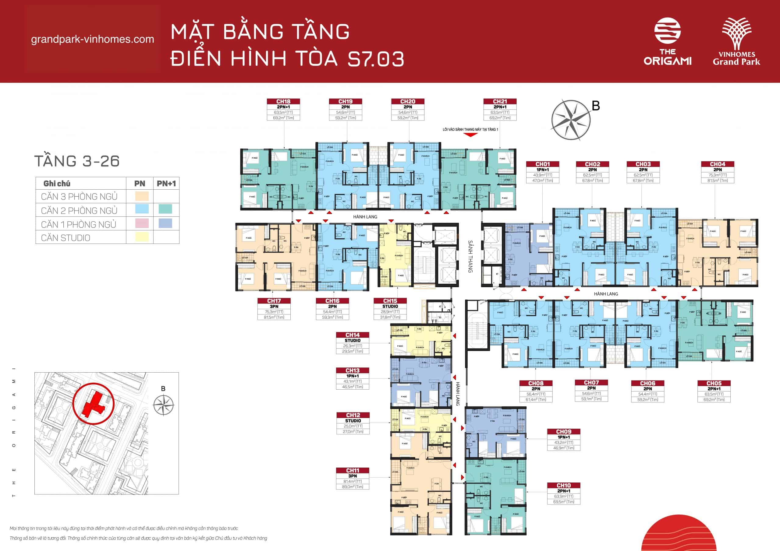 Mặt bằng tòa S7.03 Phân Khu The Origami