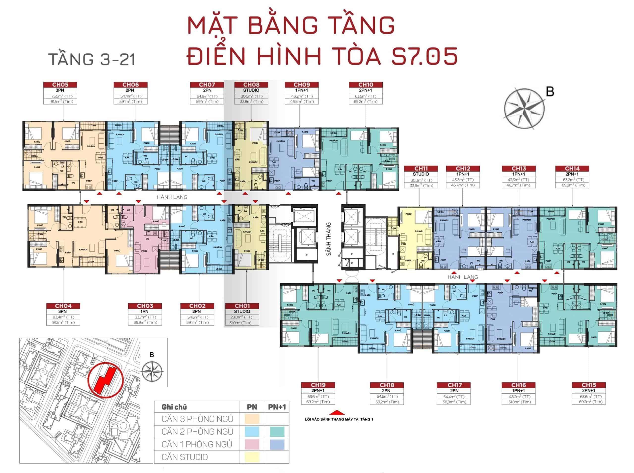 Mặt bằng tòa S7.05 Phân Khu The Origami