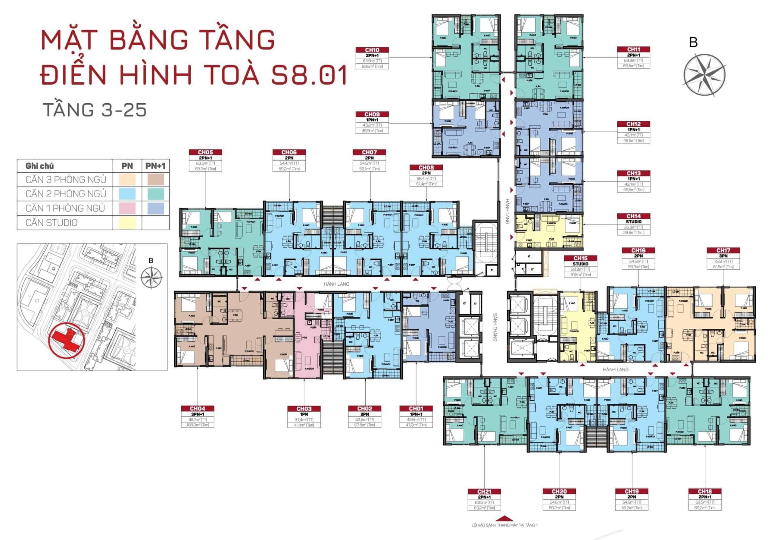 Mặt bằng tòa S8.01 Phân Khu The Origami