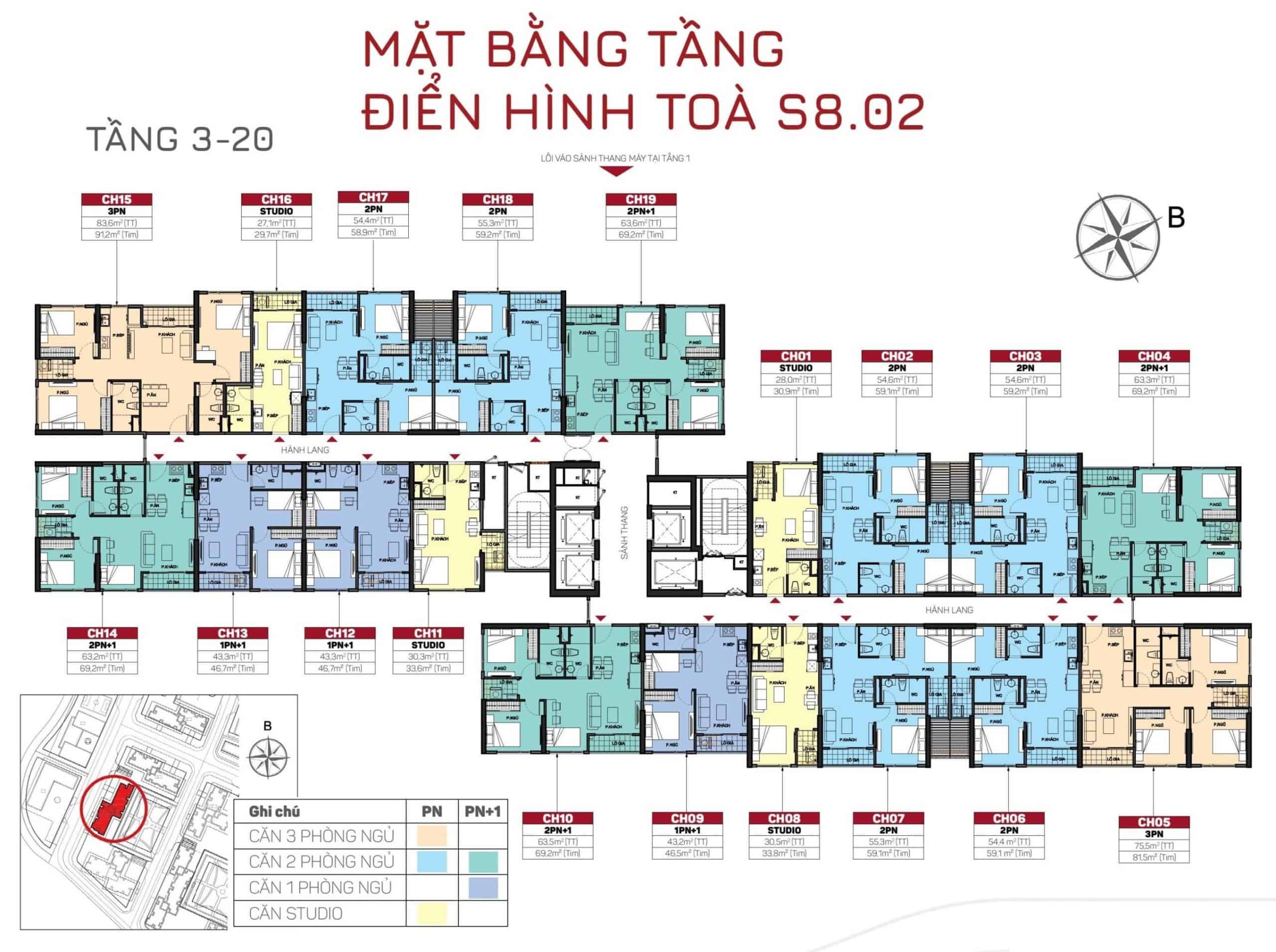 Mặt bằng tòa S8.02 Phân Khu The Origami
