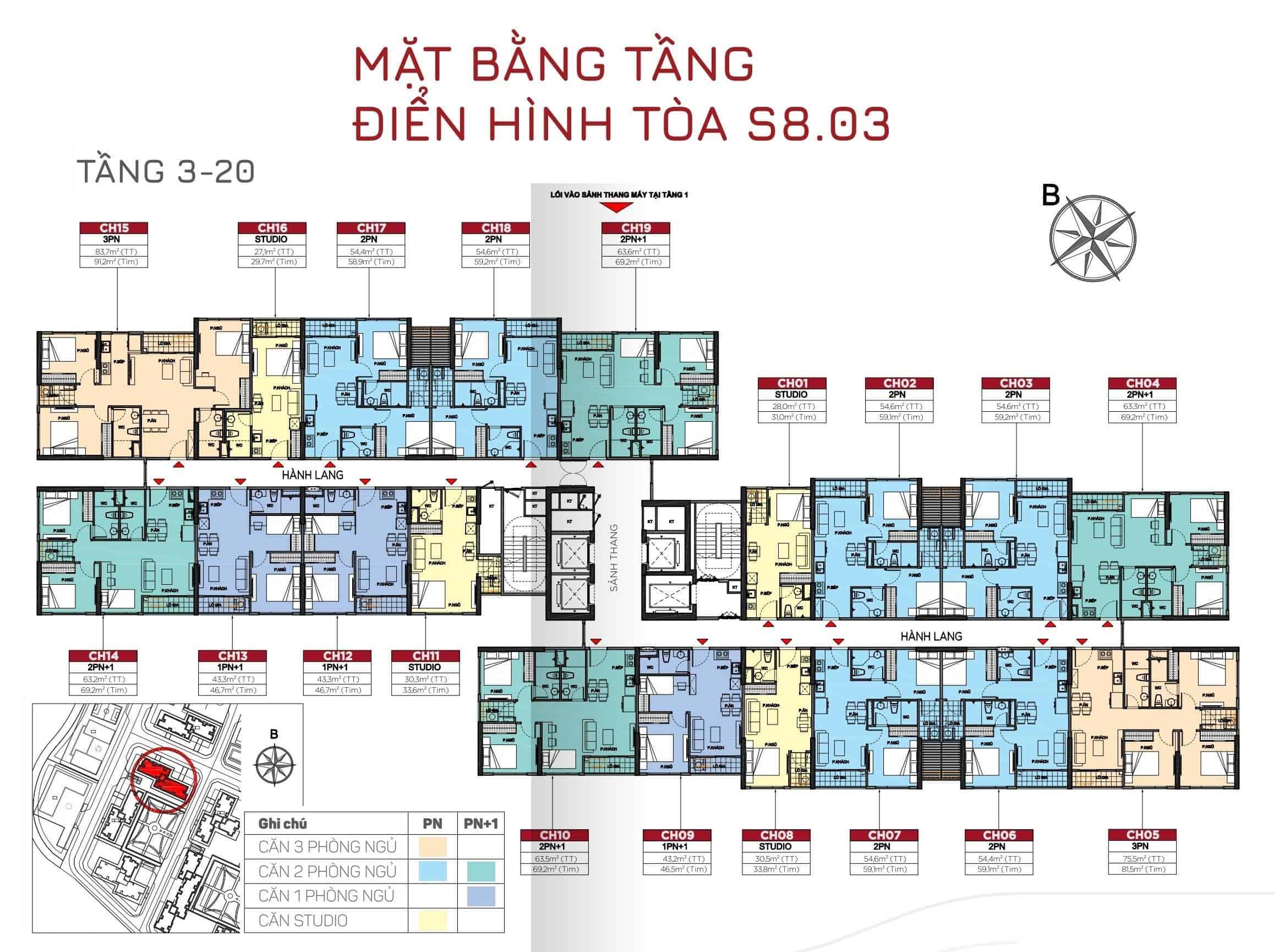 Mặt bằng tòa S8.03 Phân Khu The Origami