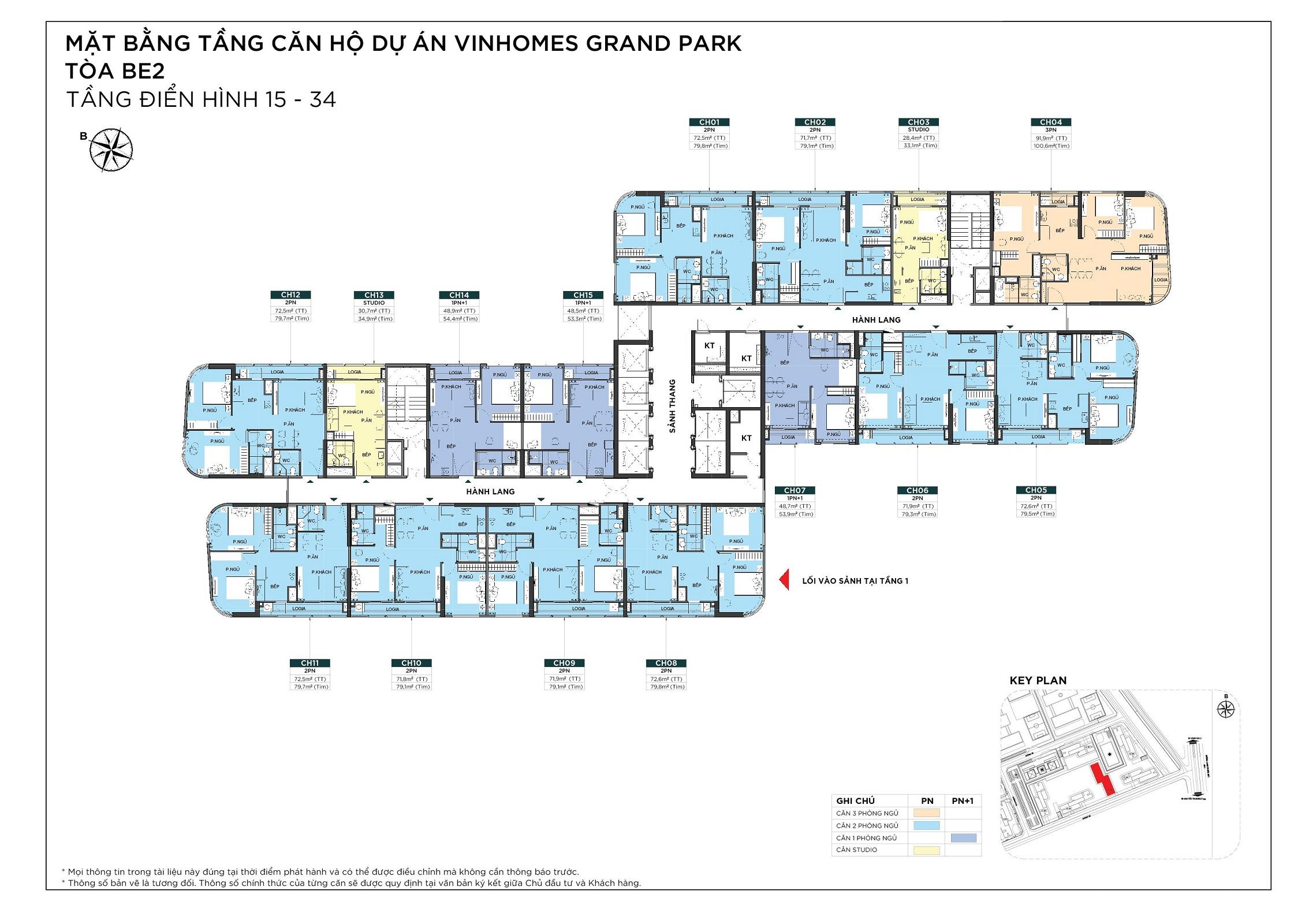 mặt bằng tầng 15-34 tòa BE2 The Beverly