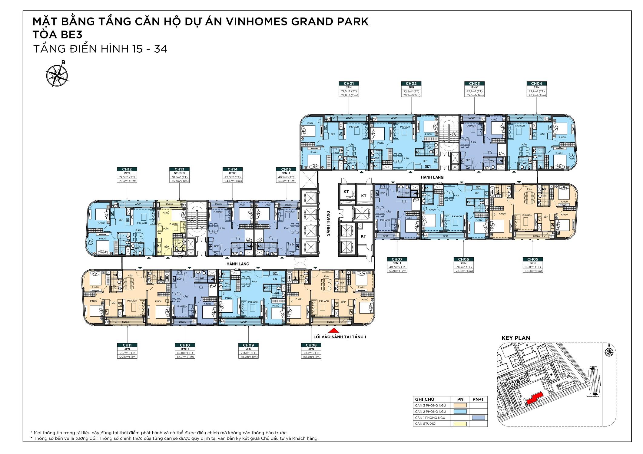 mặt bằng tầng 15-34 tòa BE3 The Beverly