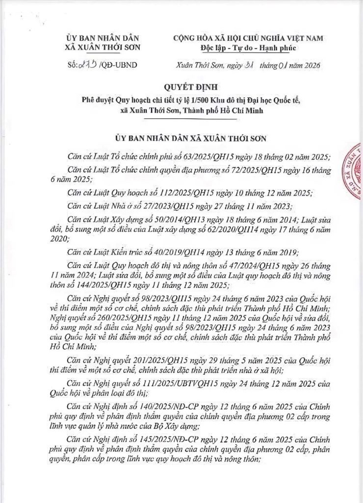 Quy hoạch 1/500 Vinhomes Hóc Môn