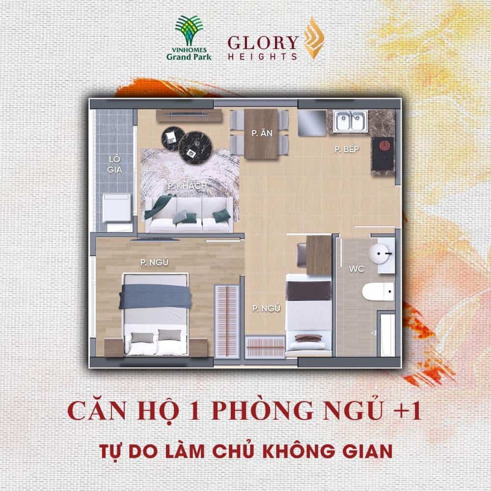 căn hộ 1PN + 1 glory height vinhomes grand park