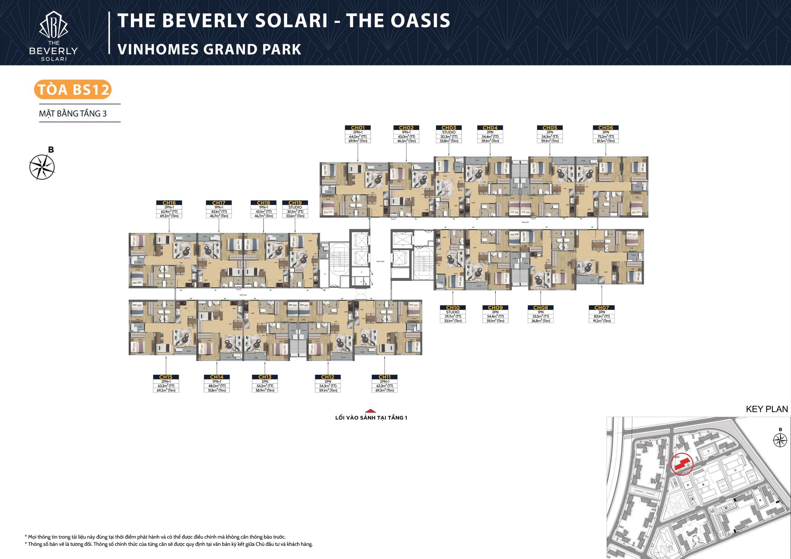 mặt bằng BS12 tầng 3 tòa The Oasis The beverly Solari