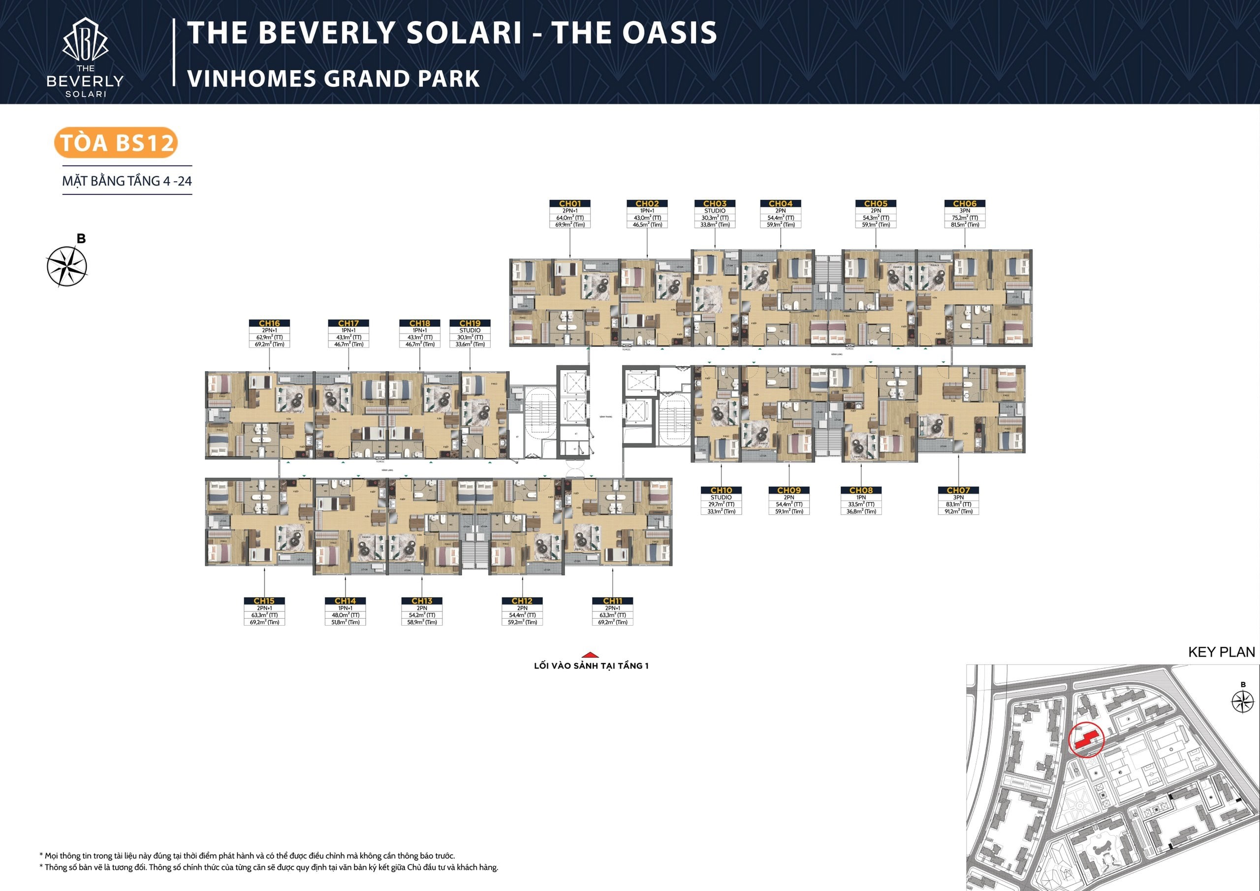 mặt bằng BS12 tầng 4-24 tòa The Oasis The beverly Solari