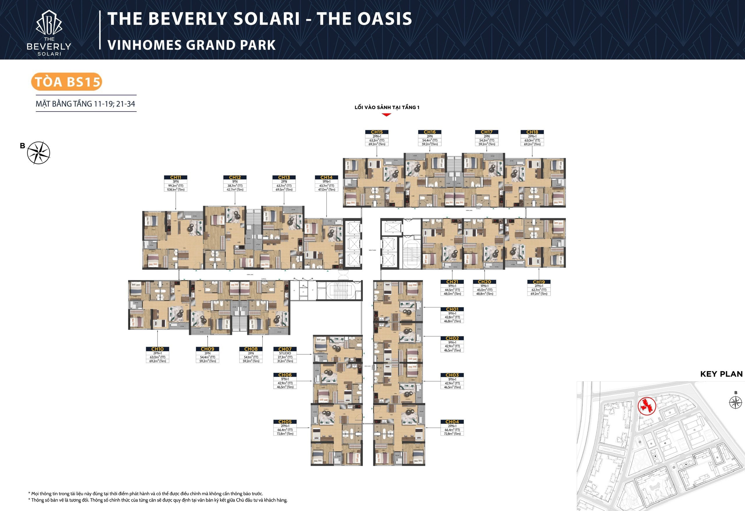 mặt bằng BS15 tầng 11-19 và tần 21-34 tòa The Oasis The beverly Solari