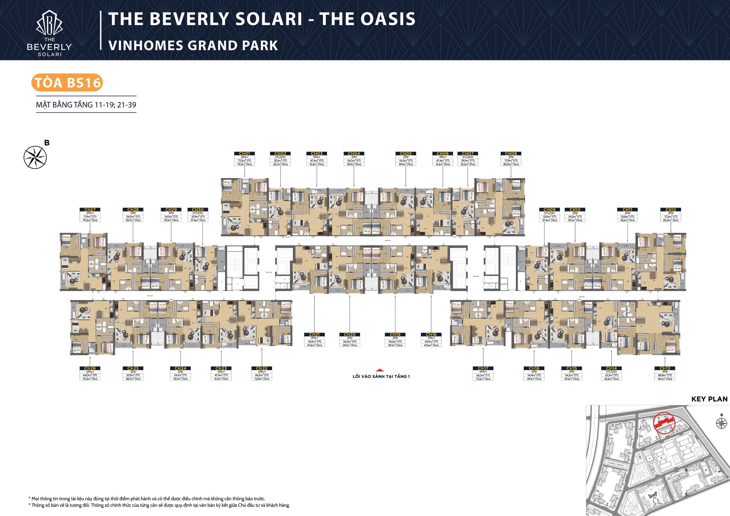 mặt bằng BS16 tầng 11-19 và tầng 21-39 tòa The Oasis The beverly Solari