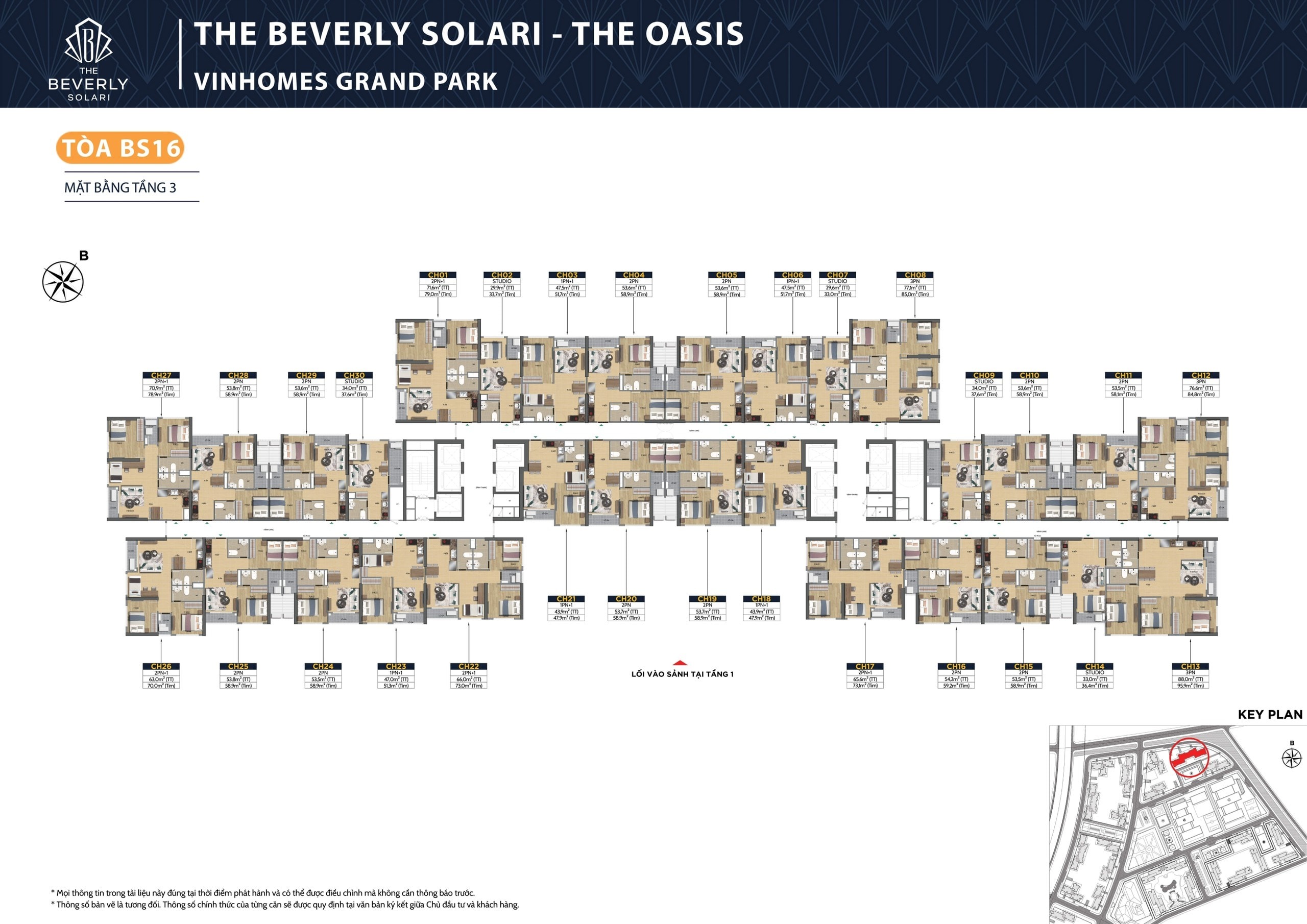 mặt bằng BS16 tầng 3 tòa The Oasis The beverly Solari