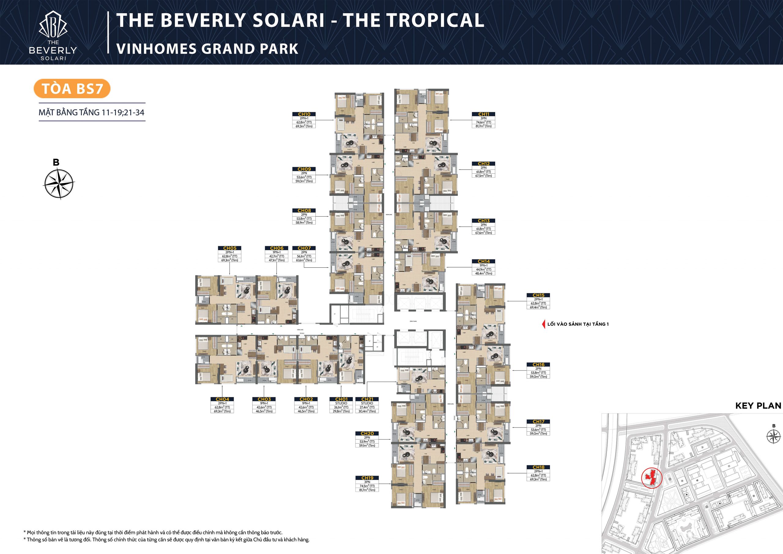 mặt bằng BS7 tầng 11 - 19 và tầng 21 - 34 tòa The Oasis The beverly Solari
