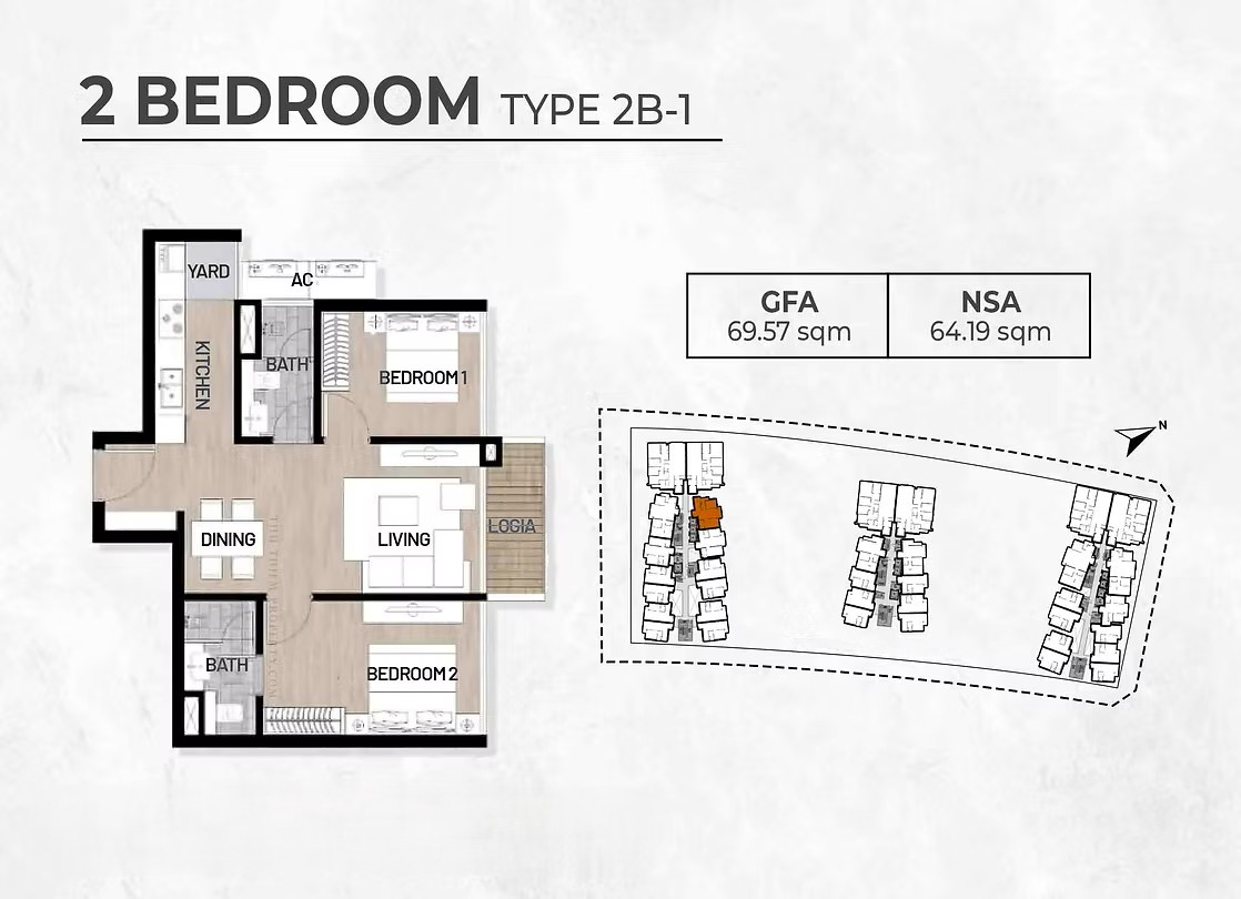 Layout thiết kế căn hộ 2 phòng ngủ