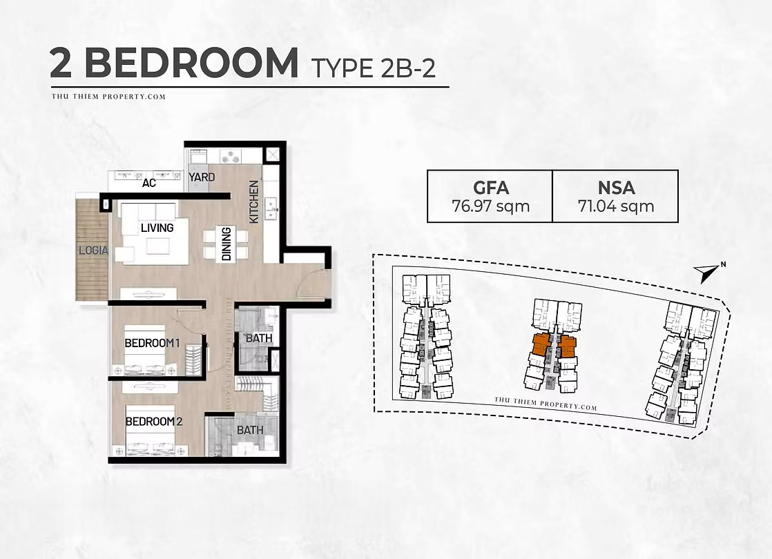 Layout thiết kế căn hộ 2 phòng ngủ