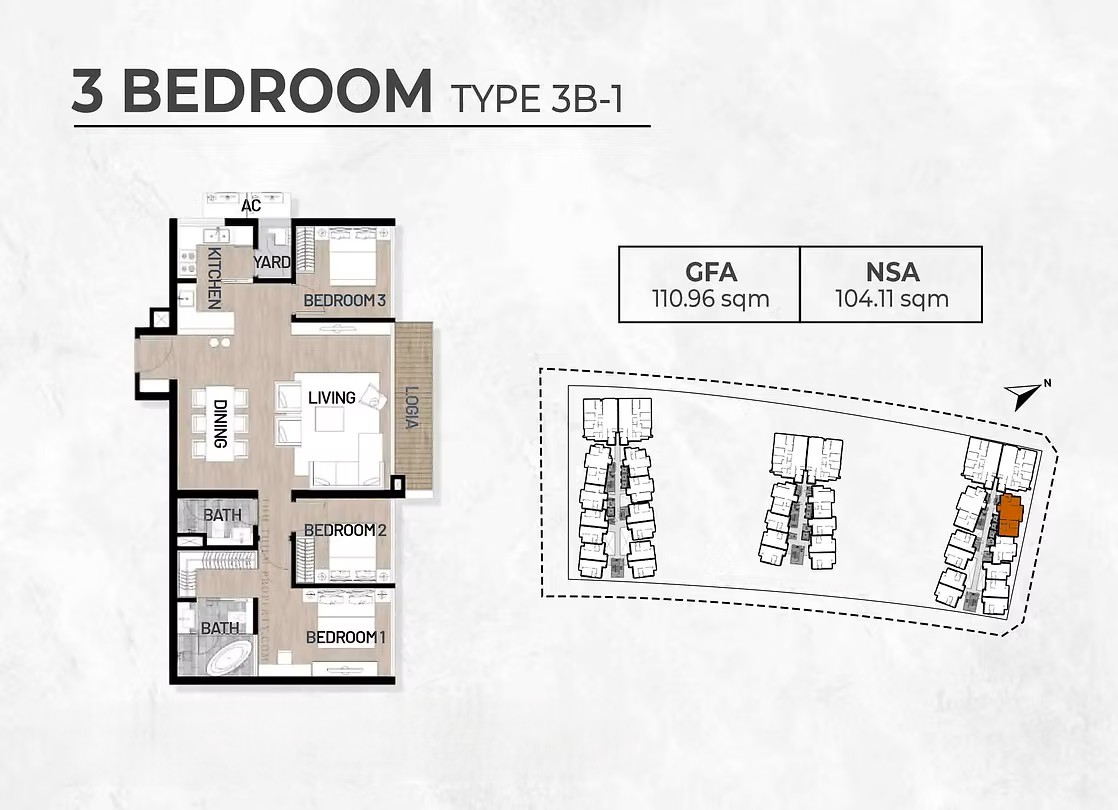 Layout thiết kế căn hộ 3 phòng ngủ