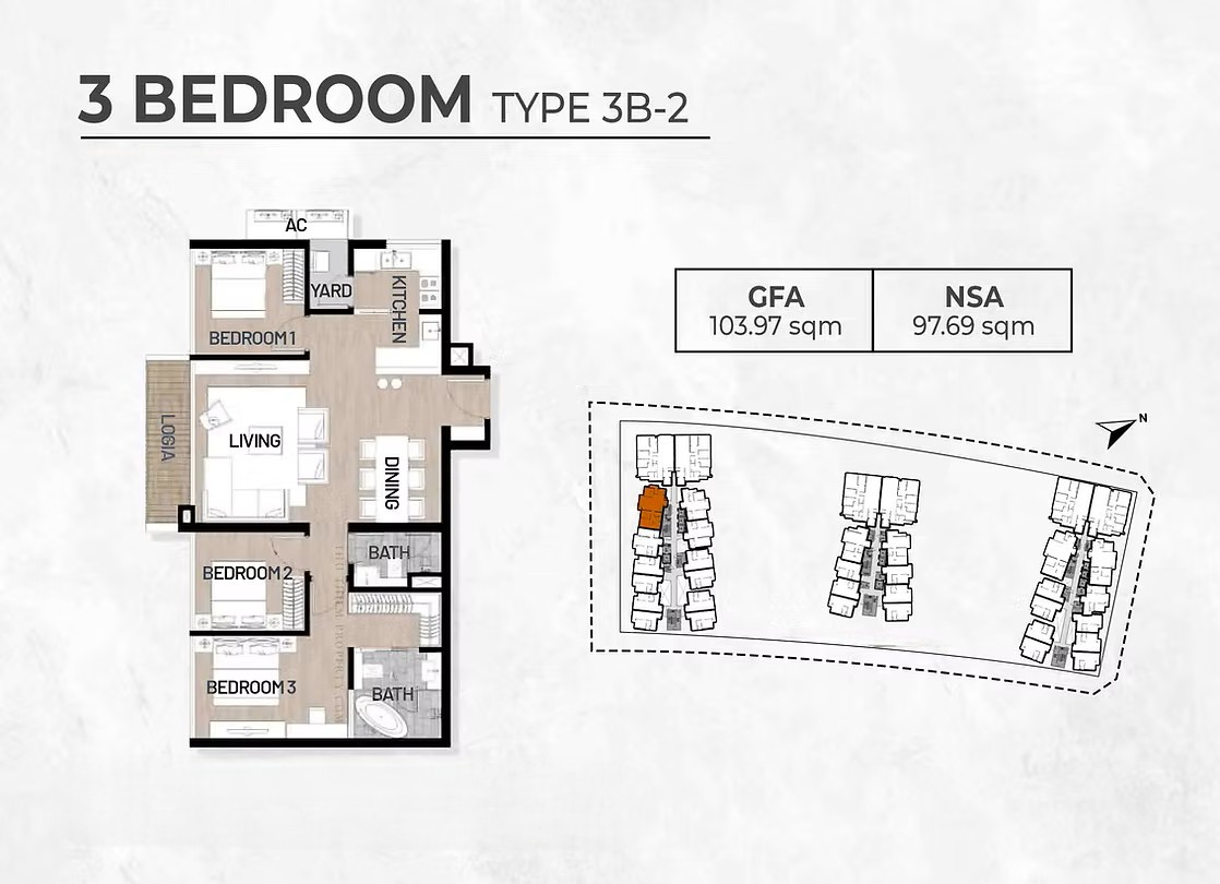 Layout thiết kế căn hộ 3 phòng ngủ