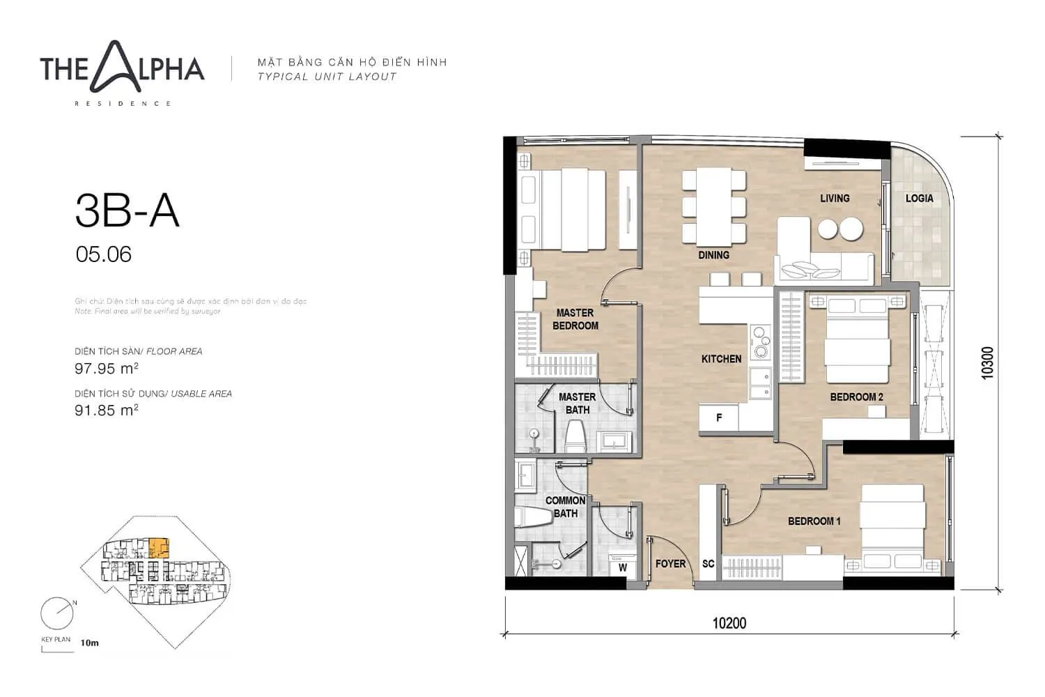 layout thiết kế căn hộ 3 phòng ngủ the alpha residence