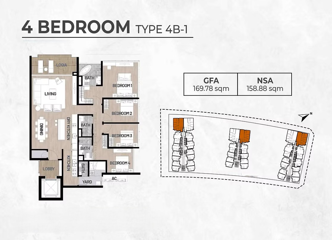 Layout thiết kế căn hộ 4 phòng ngủ