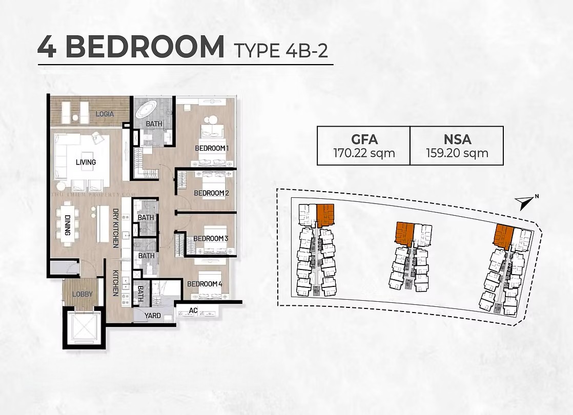 Layout thiết kế căn hộ 4 phòng ngủ