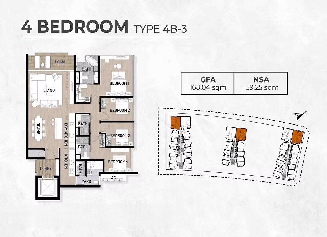 Layout thiết kế căn hộ 4 phòng ngủ