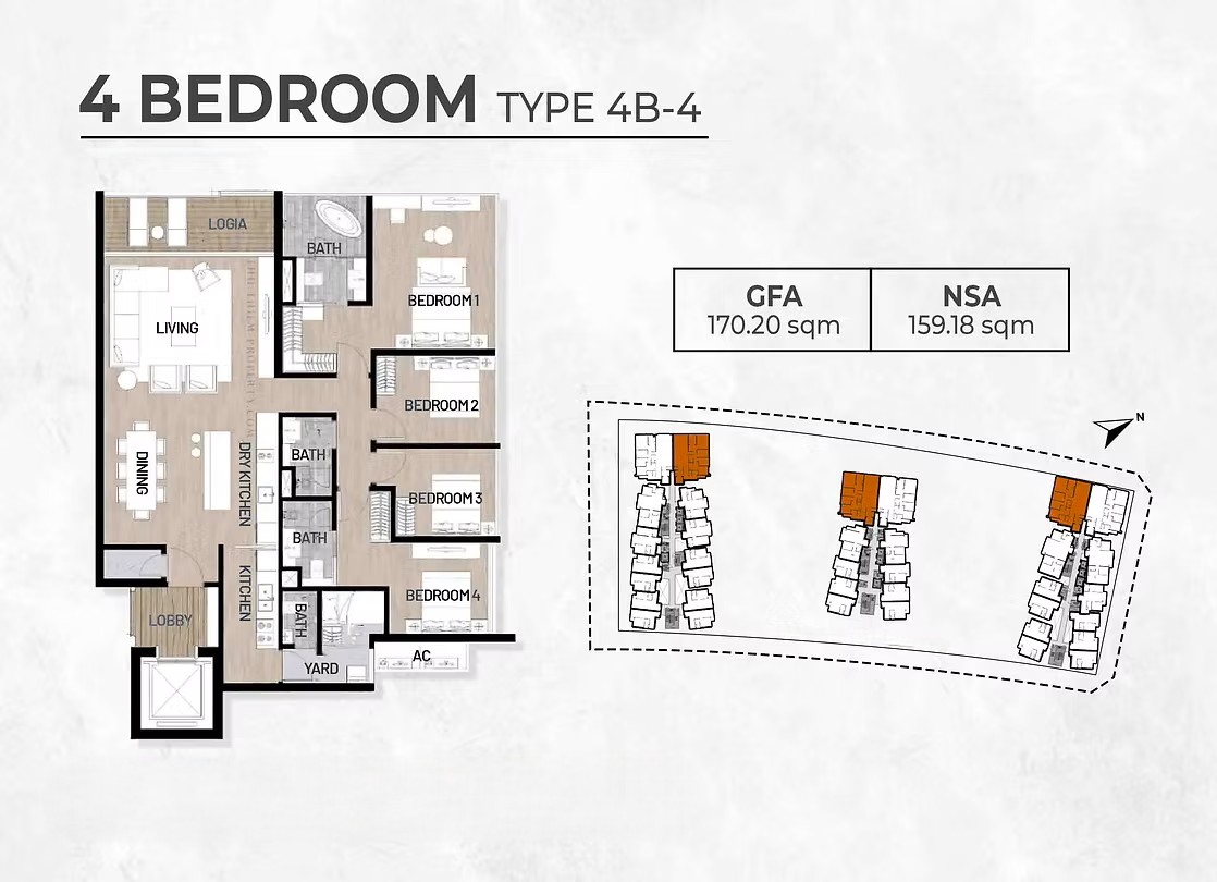 Layout thiết kế căn hộ 4 phòng ngủ